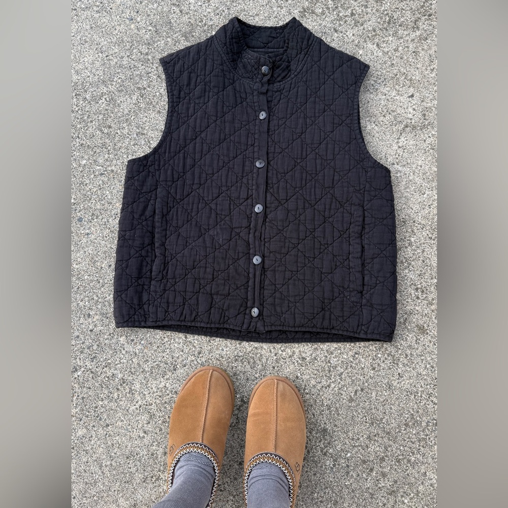 Title: Iridium Charcoal Quilted Vest – Size L – 100% Cotton